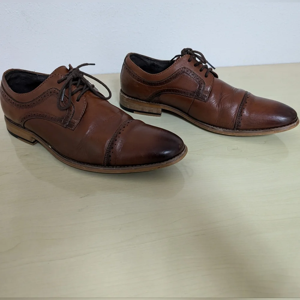 Stacy Adams Dickinson 8M Cognac leather cap toe Oxford style lace up loafers - Picture 9 of 11